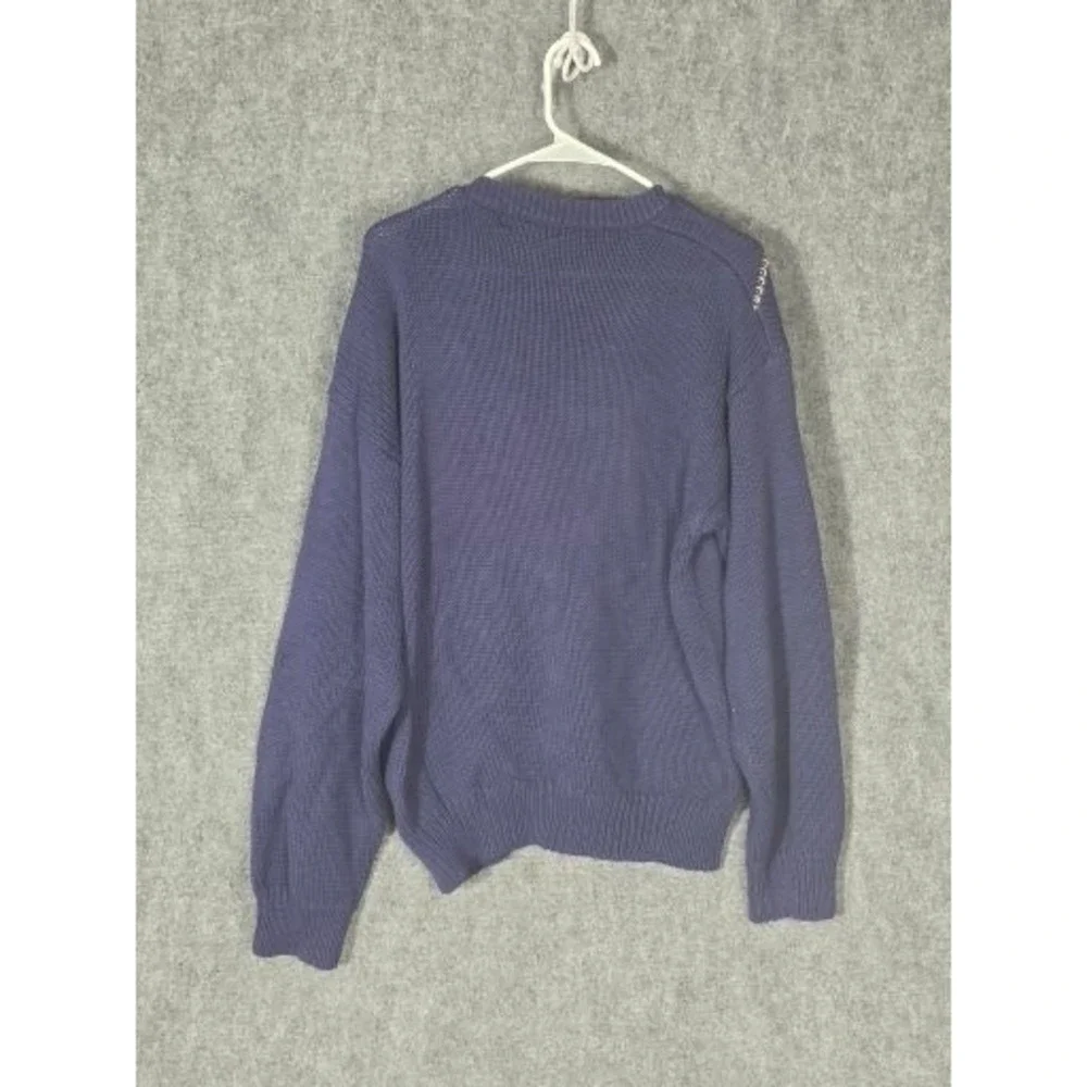VTG Eddie Bauer Mens Navy Blue Argyle Knit Sweater Pullover Long Sleeve L Preppy - Picture 2 of 8